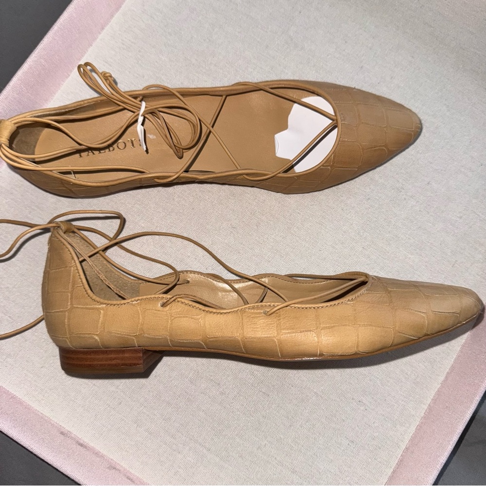 New Talbots Croc Embossed Leather Ballet Flats Tan 10